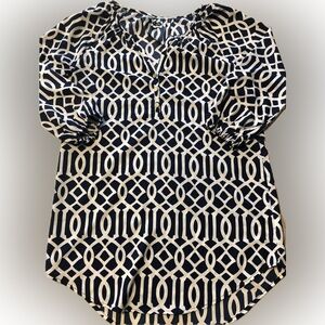 Mud Pie Blue and White Relaxed Blouse with Crew Neck and 3/4 Sleeves